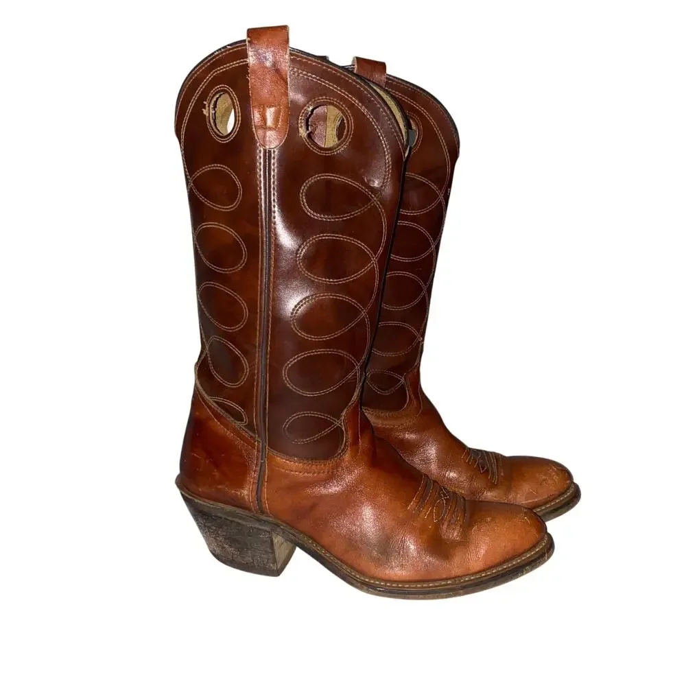 Texas Boot Co. Men’s Western Cowboy Boots Size 10 Vintage brown Leather Tall